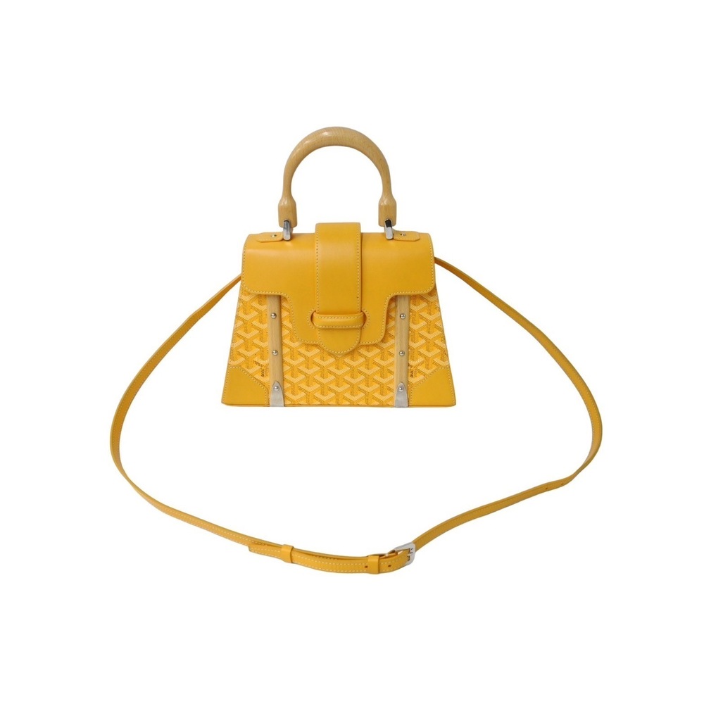 Goyard Saigon Shoulder Bag Handbag Goyardine Canvas Wood Yellow Accents
